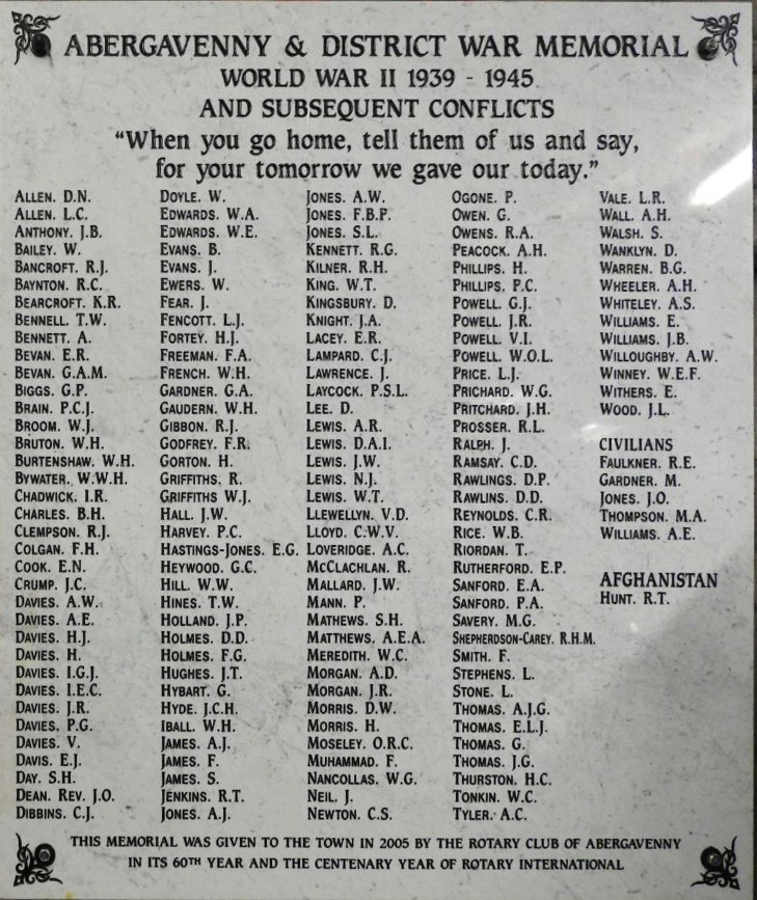 War Memorial Panel - Names 1939-1945