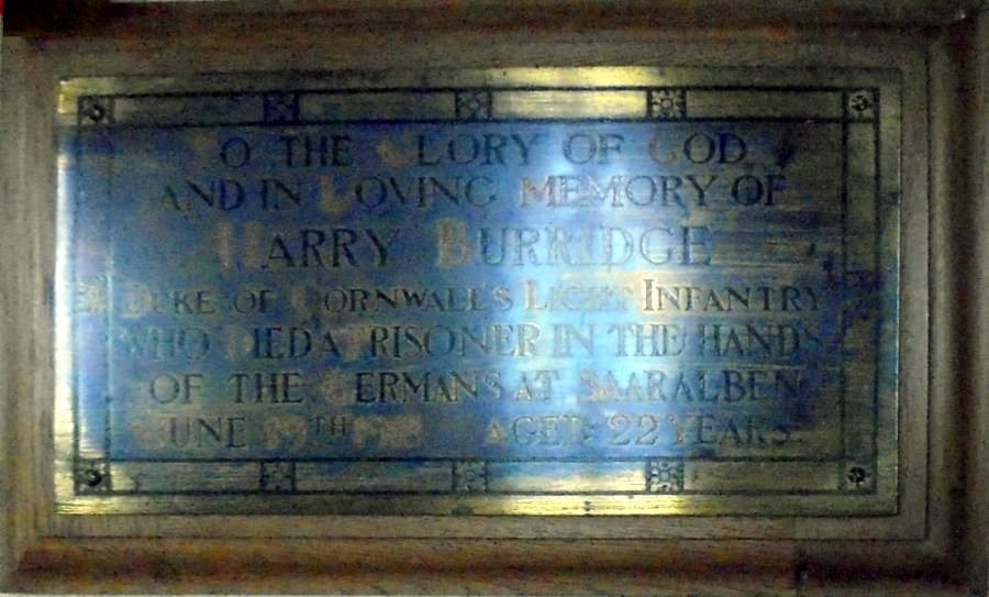 Memorial panel Harry Burridge