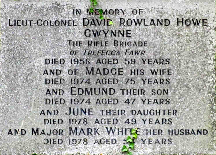 Memorial panel Gwynne family