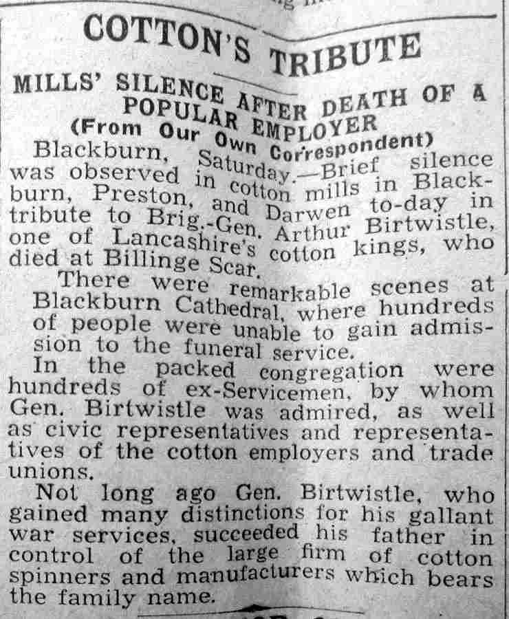Newspaper Report - Arthur Birtwistle