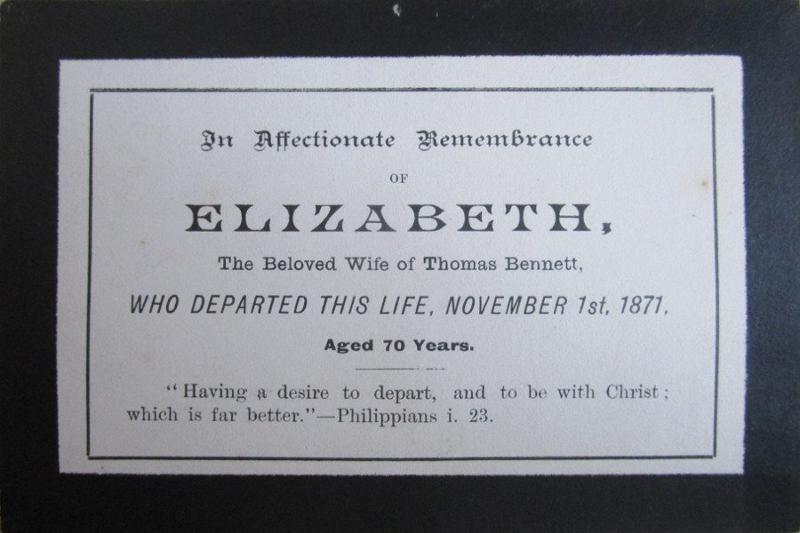 Memorial Card - Elizabeth Bennett