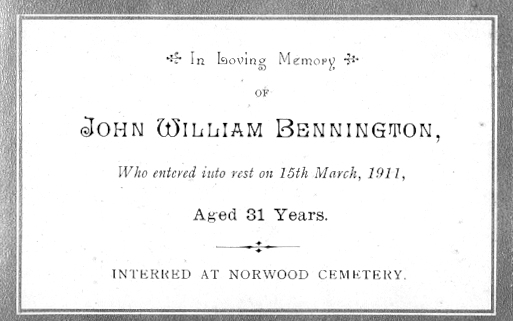 Memorial Card - John William Bennington